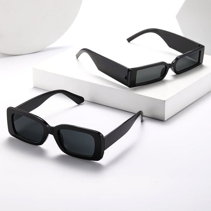 Crystal Blues - Both Vintage Black Square and Rectangle Sunglasses
