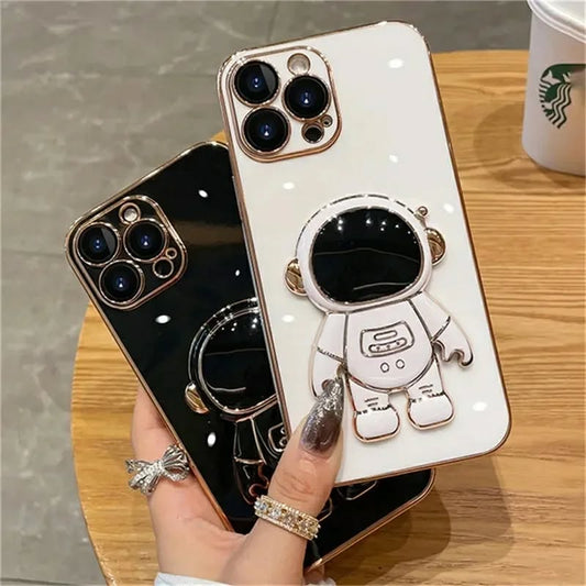 Crystal Blues - Astronaut Plating Stand Holder Phone Case for iPhone