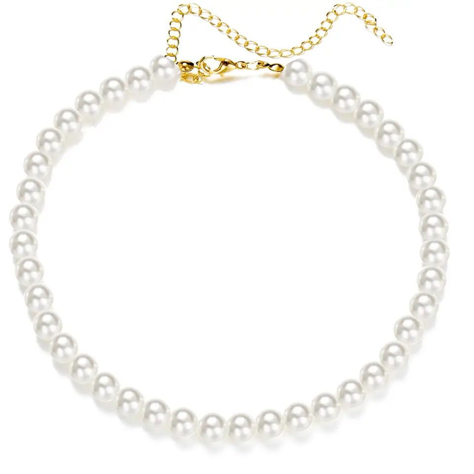 Crystal Blues - Elegant White Imitation Pearl Choker Necklace